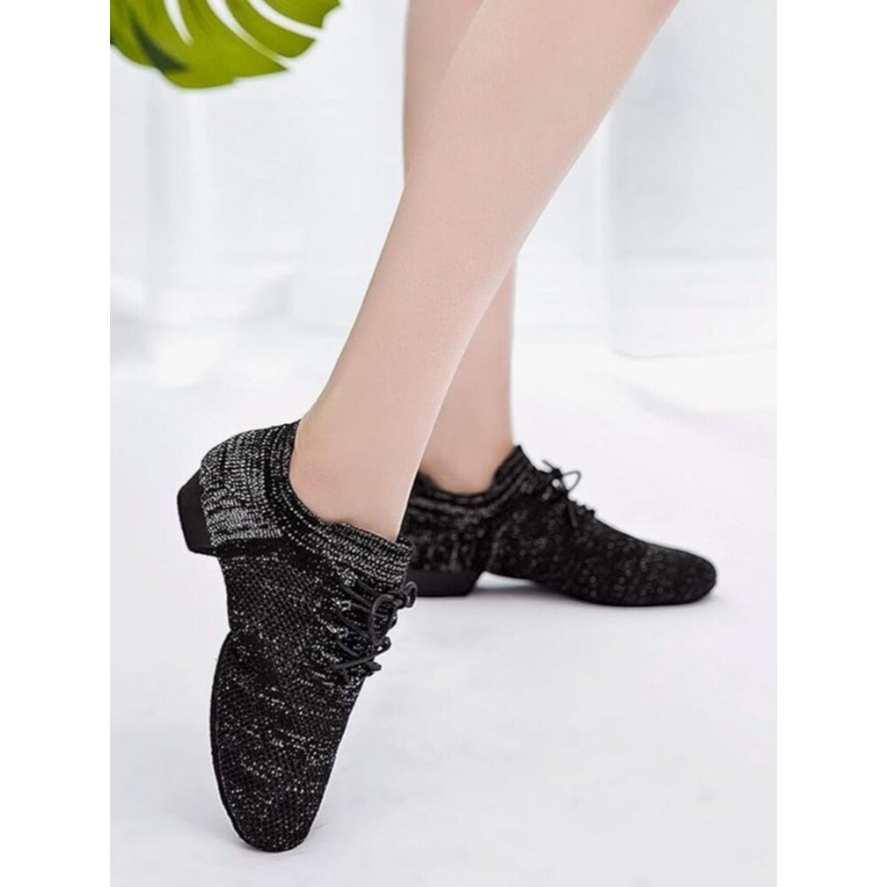 Black Knit Lace-Up Women's Dance Sneakers Split Sole 8.5